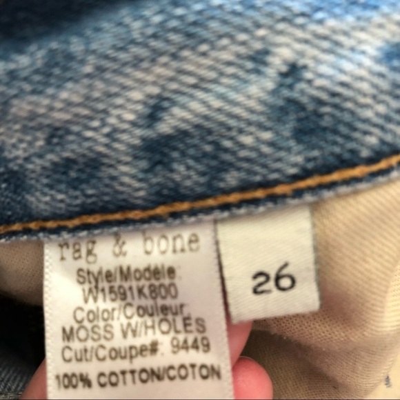Rag & Bone Boyfriend Jeans Moss Wash with Holes Lightwash Blue 26 - Picture 5 of 8